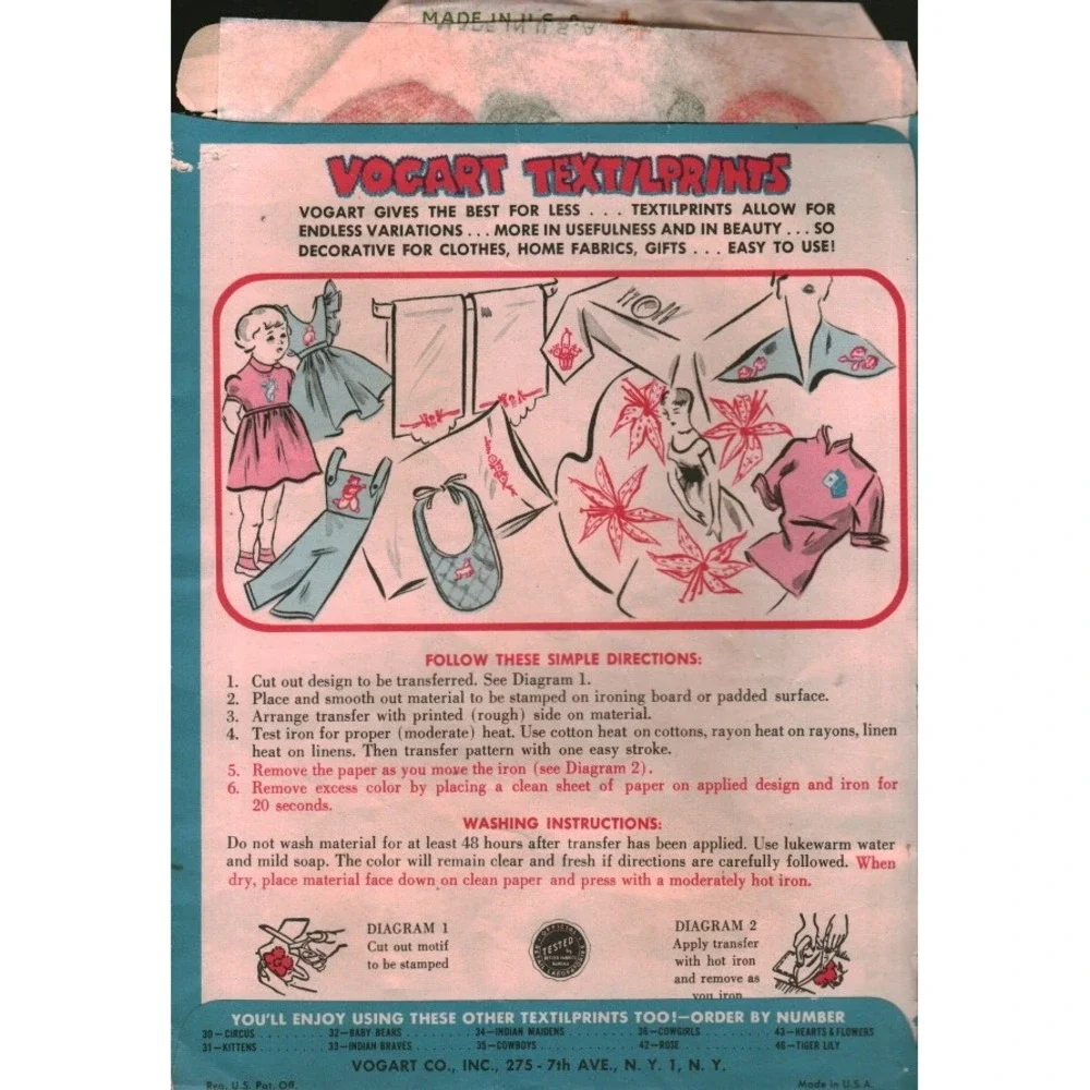 Vintage Vogart Textilprints Hot Iron Transfer Patterns Apple Fruit Design 52